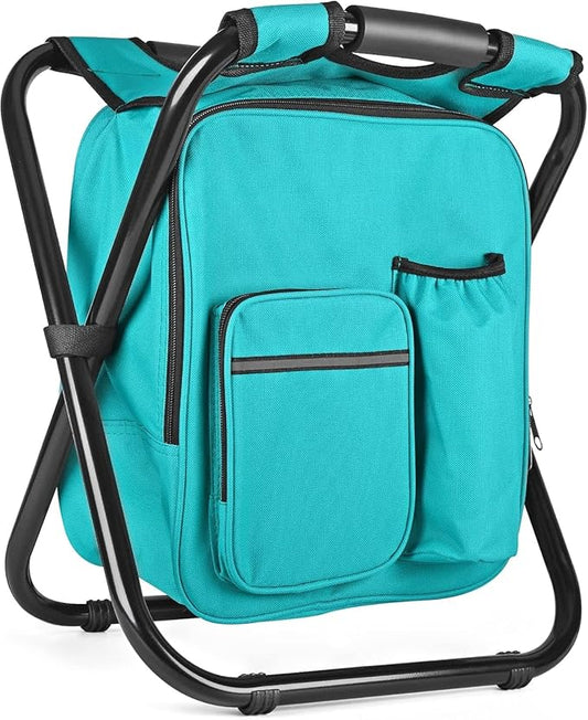 Kikerike Backpack Stool Cooler Chair Heavy Duty 400 LBS Max Load Portable Lightweight Stool Backpack Folding Fishing Cooler Seat for Camping Hunting Fishing - Blue-Green