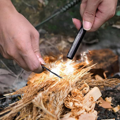 Fire Starter, 5'' Ferro Rod Outdoor Survival Tools Flint and Steel with 2X 13'' Waterproof Tinder Wick Rope and Stricker, Survival Paracord for Bushcraft, Camping, Hiking Kits