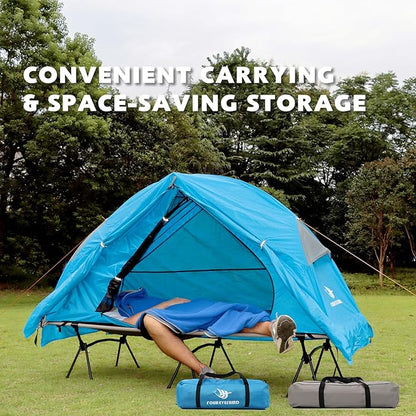 4-in-1 Camping Cot Tent, Foldable Elevated Tent Set for 1 Person to Use, Elevated Camping Bed Tent for Outdoor Hiking, Camping