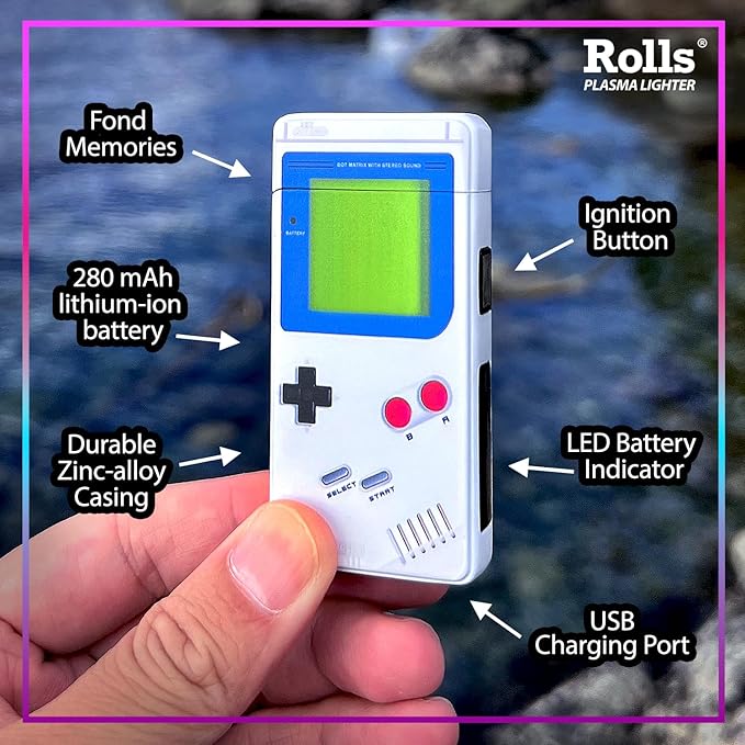 Rolls Electric Lighter - USB Rechargeable Cool Lighters - Retro Gamer Gifts for Men - Windproof Electronic Arc Lighter - Candle Lighter - Custom Unique Gadgets - by Rolls Plasma Lighter (Blue)
