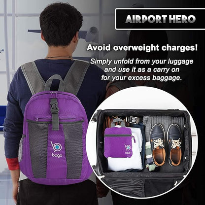 bago Lightweight Small Hiking Backpack for Women and Men - 25L Travel Day Pack - Foldable Hiking Daypack Ultralight for Camping Outdoor Sports - Day Bag Packable Backpack for Travel (Purple)