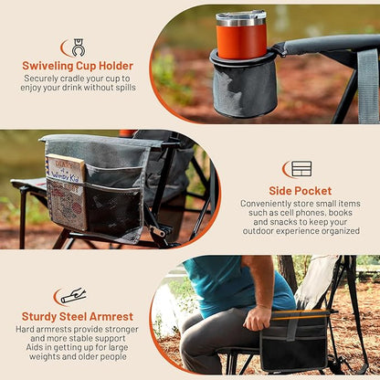 TIMBER RIDGE Oversized Heated Camping Chair with Lumbar Support, Portable Folding Chair Heavy Duty for Adults Supports 450 LBS for Outdoor Camping, Lawn, with High Back (Power Bank not Included)