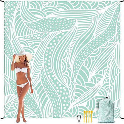 Beach Blanket, Sandproof Beach Mat, Waterproof Quick Drying Lightweight Outdoor Aztec Picnic Mat 79" X 83"/120"x108" for 2-8 Adults for Travel, Camping, Hiking