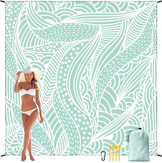 Beach Blanket, Sandproof Beach Mat, Waterproof Quick Drying Lightweight Outdoor Aztec Picnic Mat 79" X 83"/120"x108" for 2-8 Adults for Travel, Camping, Hiking