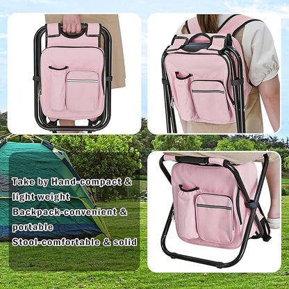 Kikerike Backpack Stool Cooler Chair Heavy Duty 400 LBS Max Load Portable Lightweight Stool Backpack Folding Fishing Cooler Seat for Camping Hunting Fishing