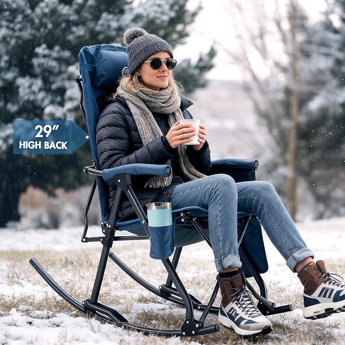PORTAL Oversized Folding Rocking Camping Chair Portable Outdoor Rocker with High Back Hard Armrests Carry Bag, Supports 400 lbs