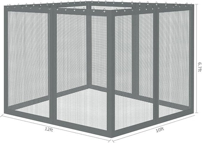 Gazebo Universal Replacement Mosquito Netting, 10' x 12' Outdoor Mesh Netting Screen 4-Panel Sidewall with Zipper for Patio Canopy Garden Porch Pergolas and Backyard, Gray(Mosquito Net Only)