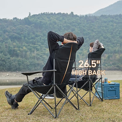 EVER ADVANCED Folding Camping Chair with High Back Padded 2 Pack Oversized Portable Lawn Chairs Lightweight Sturdy Steel Foldable Outdoor Camp Chair for Adults, Black