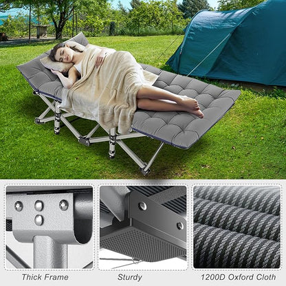 ABORON 2 Pack Folding Camping Cot W/Mat for Adults, Heavy Duty Outdoor Bed with Carry Bag,1200 D Layer Oxford Travel Camp Cots