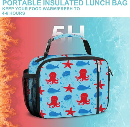 esouler Lunch Box Kids Insulated Lunch Bag for Boys & Girls Durable Children Lunchbox for School with Water Bottle Holder-Octopus