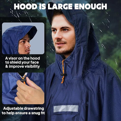 ANYOO Hooded Rain Poncho for Adults Waterproof Lightweight Rain Coat for Men Women Reusable Rain Jacket for Emergency Outdoor