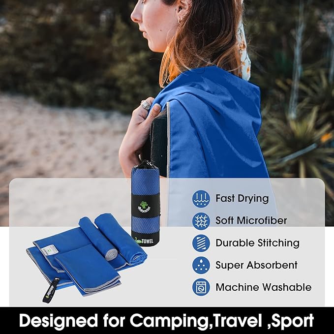 4Monster Camping Towels 3 Size at 1 Pack,Quick Dry Microfiber Towel,Beach Travel Towel Ultra Compact,Soft Gym Towel for Hiking Yoga Travel Sports Backpacking Trip and Pool