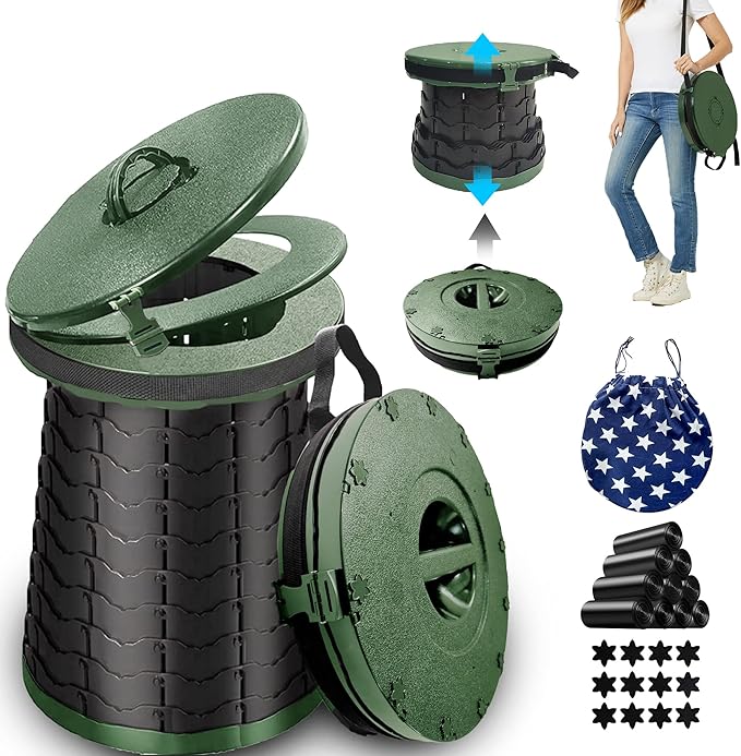 Portable Toilet for Camping Portable Folding Toilet with Carry Bag, Retractable Travel Toilet Foldable Stool Camping Toilet for Adults Kids, Height Adjustable & Sturdy Capacity 880 Lbs