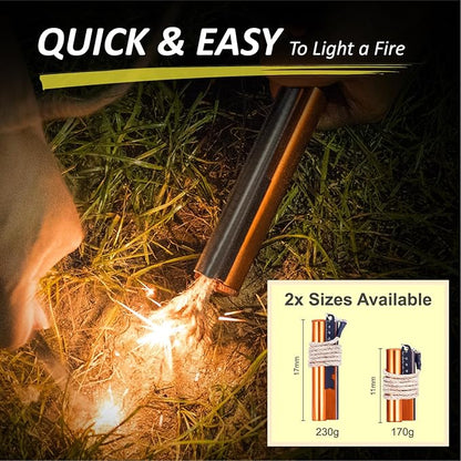 Flint and Steel Fire Starter Kit 7-in-1 XXL XL Ferro Rod Fire Steel Bushcraft Equipment, Portable Survival Magnesium Kit with 36" Waterproof Wick Rope,Multi Tool Scraper, Compass for Camping Hiking