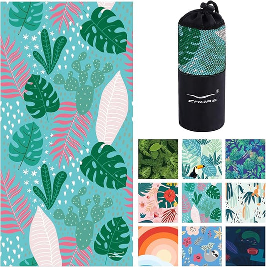 CHARS Microfiber Quick Drying Beach Towel Super Absorbent & Sand Free Towel for Kids Teens Adults Travel Gym Camping Pool Yoga Outdoor and Picnic(63"×31"/63"×39")