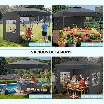 10X10 Pop Up Canopy Tent with 3 Sidewalls,Easy Up Canopy,Commercial Instant Shelter,Heavy Duty One Person Set Up Event Tent,Gray