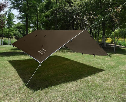 Gold Armour Rainfly Tarp Hammock, Premium 14.7ft/12ft/10ft/8ft Rain Fly Cover, Waterproof Ultralight Camping Shelter Canopy, Survival Equipment Gear Camping Tent Accessories (Brown 10ft x 8ft)