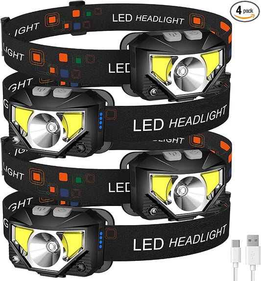 LHKNL Headlamp Flashlight,4-Pack 1200 Lumen Ultra-Light Bright LED Rechargeable Headlight with White Red Light,Waterproof Motion Sensor Head Lamp,8 Mode for Outdoor Camping Running Cycling Fishing