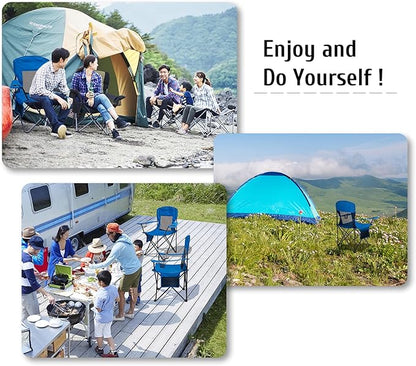 Outdoor Camping Chairs Set of 2, Folding Portable Foldable Lawn Chair Support 300lbs with Cooling Mesh Backrest, 2 Cup Holder, Side Pocket for Concert, Carry Bag for Sports(Blue Mesh,2 Pack)