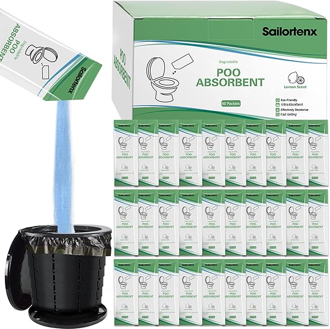 Poo Absorbent for Portable Toilet, Camping Toilet Chemicals, Eco Degradable Absorbent Gel Liquid Waste Gelling and Deodorizing Absorbent Emergency Toilet Waste Treatment