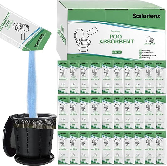 Poo Absorbent for Portable Toilet, Camping Toilet Chemicals, Eco Degradable Absorbent Gel Liquid Waste Gelling and Deodorizing Absorbent Emergency Toilet Waste Treatment