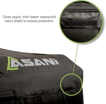 Asani Waterproof Car Roof Top Cargo Carrier Bag with 8 Heavy-Duty Straps and Buckles | Weatherproof Luggage Roofbag for Rooftop Racks | Car Topper Bag for Sedan, SUV, Vans & More (15 Cubic Feet)