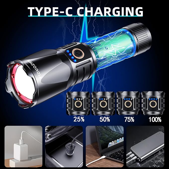 Rechargeable Flashlights High Lumens,90000 Lumen Brightest Powerful Led Flashlight, Super Bright Flash Lights Battery Powered Handheld Tactical Flashlights for Emergencies Camping