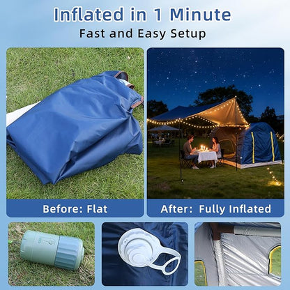 2-4 Person Inflatable Camping Tent | 60 Second Setup | 4 Season Waterproof (PU3000 Oxford) | All Weather Tent for Romantic Dates, Fall/Winter Camping, Hunting & Fishing