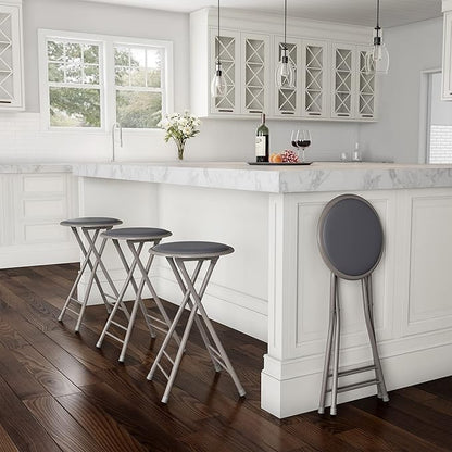 Lavish Home Counter-Height Bar Stools - Set of 4 Heavy-Duty 24-Inch Backless Folding Chairs with 225 LBS Capacity for Kitchen or Rec Room (Gray)