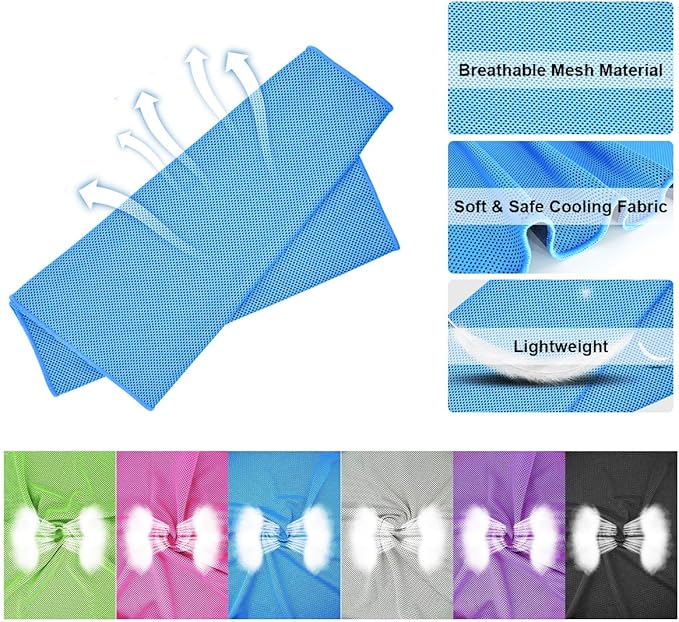 Cooling Towel,Vofler [6 Pack] Cool Towels Microfiber Chilly Ice Cold Head Band Bandana Neck Wrap (40"x 12") for Athlete Men Women Youth Kids Dogs Yoga Outdoor Golf Running Hiking Sports Camping Travel