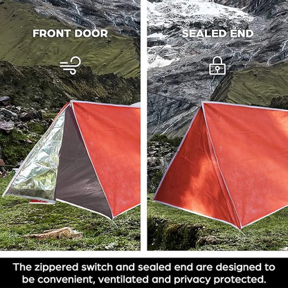 Life-Saving Equip:LYN Instant 1-2 Person Survival Emergency Shelter Tent,Reflective Waterproof Windproof Fireproof Lightweight Bugout, with Paracord+Stake+Zipper for Car Camping,Hiking&First Aid