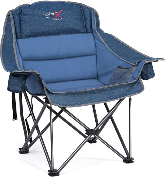 Oversized Camping Chair, Portable Folding Padded Camp Chairs with Side Pocket, Cup Holder, Heavy Duty Support 500LBS Outdoor Lounge Chair for Adults, Fishing, Sports, Trip, Navy Blue