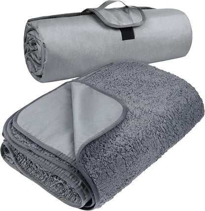 Tirrinia Outdoors Waterproof Throw Blanket, 66”x 90” Sherpa Fleece Stadium Windproof Mat for Boat, Traveling, Camping, Hiking, Football - Machine Washable