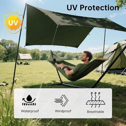 FREE SOLDIER Camping Tarp Waterproof Portable Multifunctional Outdoor Camping Traveling Awning Backpacking Shelter Rain Tarp (Dark Green 10×10.5ft)