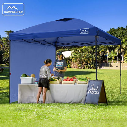 KAMPKEEPER 10x10 Pop Up Canopy Tent with 2 Sidewalls - Waterproof Outdoor Shelter for Sun Shade, Camping, Beach, Patio and Backyard Events, Navy Blue