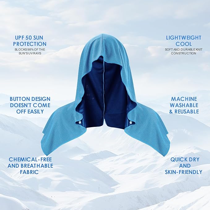 3 Pack Cooling Hoodie Towels for Neck and Face, UPF 50 Sun Protection & Instant Cooling, Ice Towels for Hot Weather, Soft Breathable Towel for Sport, Work Out, Gym, Camping & More Activities