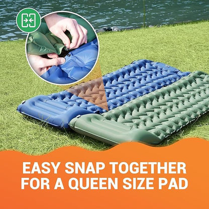 KingCamp Sleeping Pad for Camping, Inflatable Sleeping Pad Ultralight Connectable Camping Mattress with Pillow Built-in Foot Pump for Backpacking Hiking Tent Cot