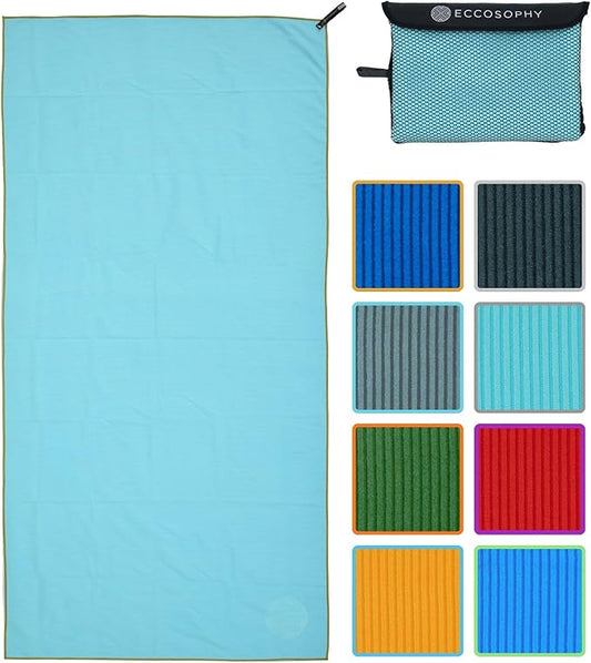 ECCOSOPHY Microfiber Gym Towel for Working Out - Quick Dry Towels with Highly Absorbent Ribbed Texture for Sweat During Workout Yoga Sports & Camping - Ideal for Fitness & Exercise (40x20-Aqua)