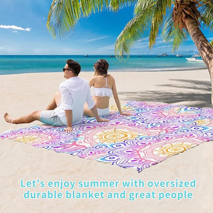 BYDOLL Beach Blanket Waterproof Sandproof 78''×81'' Suits1-4 Adults Compact Lightweight Oversized Sand-Free Blanket Large Picnic Mat for Beach Travel Camping Hiking