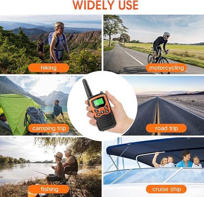 Walkie Talkies, MOICO Long Range Walkie Talkies for Adults with 22 FRS Channels, Family Walkie Talkie with LED Flashlight VOX LCD Display for Hiking Camping Trip (Orange 2 Pack)