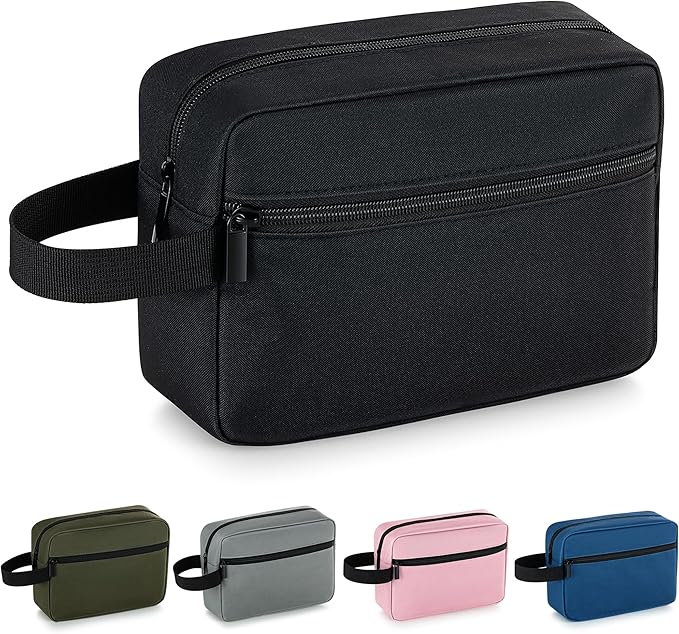 Elviros Travel Toiletry Bag for Women and Men, Lightweight Makeup Bag Hanging Dopp Kit with Shaving Compartment Cosmetic Organizer Small Tool Bag Travel Essentials, Black