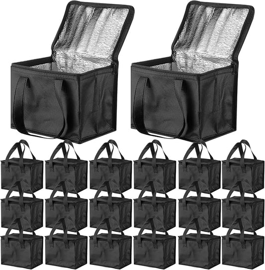 Lallisa 24 Pack Insulated Lunch Bags Bulk Reusable Leakproof Waterproof Thermal Cooler Bags Insulated Beverage Box for Office Picnic Snack Women Men(Black)