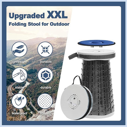ALEVMOOM 2025 Upgraded XXL 19.7" Collapsible Stool with Cushion, 1000lbs Max Weight Heavy Duty Portable Telescoping Stool, Retractable Seat Folding Chair for Camping Fishing Hiking(Grey-XXL)