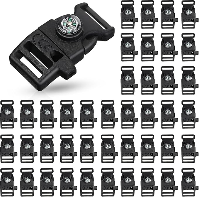 Jexine 50 Pcs Compass Buckle Clips Plastic Paracord Buckles Bracelets Accessories for Camping Travel Emergency Survival