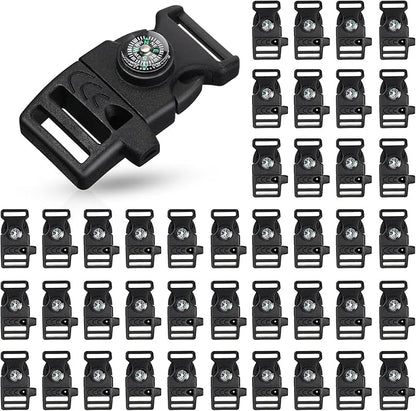 Jexine 50 Pcs Compass Buckle Clips Plastic Paracord Buckles Bracelets Accessories for Camping Travel Emergency Survival