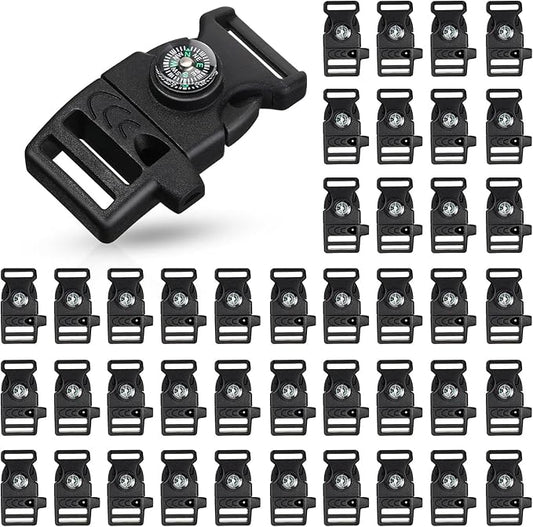 Jexine 50 Pcs Compass Buckle Clips Plastic Paracord Buckles Bracelets Accessories for Camping Travel Emergency Survival