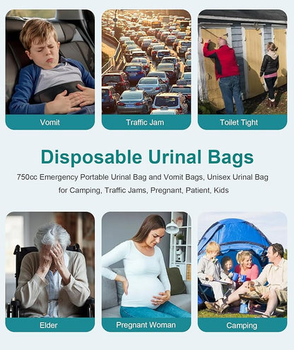 Pee Bags for Travel for Men,Disposable Urine Bags with Handle,Emergency Toilet Pee Bags,Pee Bags for Travel for Women Men,Pregnant,Patient,Kids,Travel,Car,Camping,Hiking