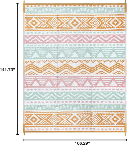 Lahome Waterproof Outdoor Rug 9x12, Reversible Outdoor Plastic Straw Rug for Patio, RV Camping Rug Picnic Mat Outside, Large Outdoor Carpet for Beach Deck Backyard Balcony(Pink/Orange,9'x 12')