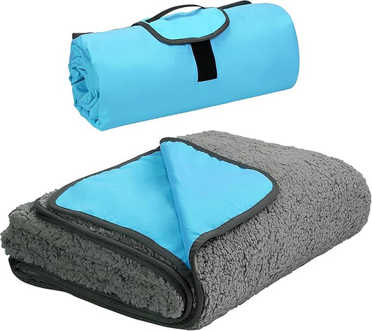Tirrinia Outdoors Waterproof Throw Blanket, Sherpa Fleece Stadium Windproof Mat for Camping, Picnic, Traveling, Boat, Football - Machine Washable, Aqua Grey