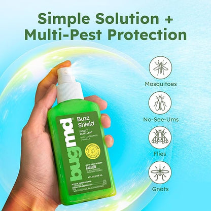 BugMD Buzz Shield (1-Pack) - Mosquito Repellent Outdoor Spray for Body, Insect Repellent, Tick Repellent for People, DEET Free Bug Spray, Mosquito Repellent Spray, Bug Spray for Kids